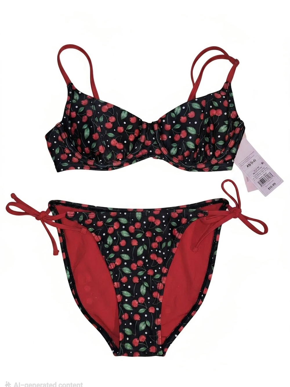 wild fable Black Cherry-Print Bikini with Red Accents